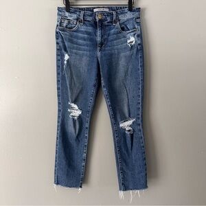 Joe's Jeans Boyfriend Slim Crop‎ | Distressed | Frayed Hem | Medium Dark Wash